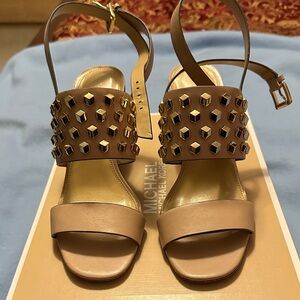 Michael Kors Gold and Tan Studded Heels